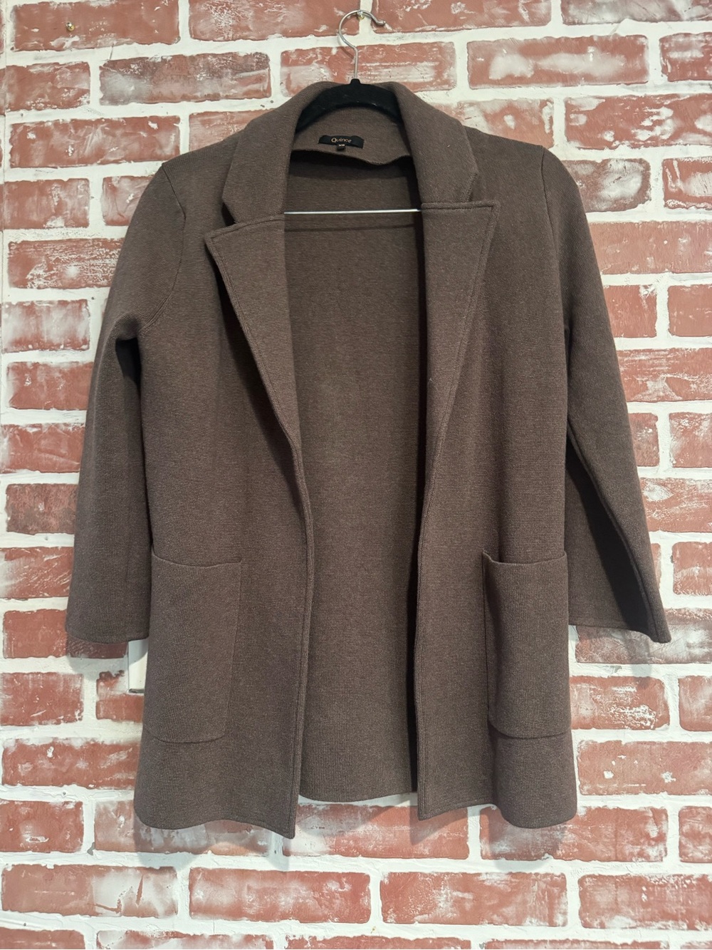 Quince 100% Organic Cotton Knit Blazer Heather Brown Open Front XS - Picture 2 of 8